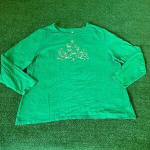 Faded Glory Golden Tree Green Long Sleeve Pajama T-Shirt Lounge Top Plus Size 3X